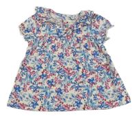 Smotanové šaty s kvietkami a mašlou a volánikmi