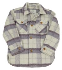 Bílo-fialová kostkovaná vlněná košilová bunda George