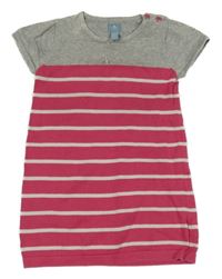 Tmavorůžovo-bielo-sivé pruhované pletené šaty GAP