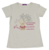 Smotanové tričko s medvedíkom a kvietkami a kamienkami a nápismi