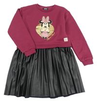 Vínovo-čierne teplákovo/koženkové šaty s Minnie PRIMARK