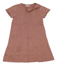 Starorůžovo-zlaté melírované svetrové šaty s mašlou H&M