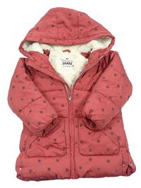 Tmavoružová šušťáková zimná bodkovaná bunda s kapucňou F&F