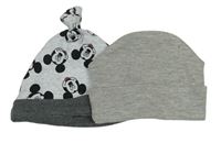 2x Svetlosivá čapica s Mickey mousem + Sivá čapica Primark