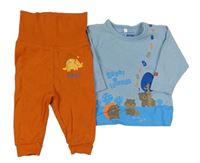 2set - Světlemodré triko se zvířaty + cihlové lehké tepláky s dinosaurem