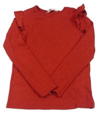 Červený trblietavý ľahký sveter s volánikmi H&M