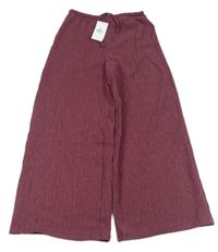Nové - Vínové žebrované lehké wide leg kalhoty Primark