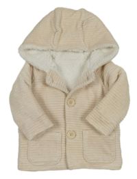 Světlebéžová žebrovaná sametová zateplená propínací mikina s kapucí George