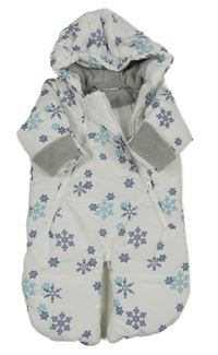 Bílá šusťáková zimní kombinéza/fusak s vločkami a kapucňou Ergee