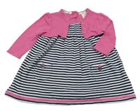 Tmavomodro-bílo-fuchsiové pruhované šaty s bolerkem Jasper Conran