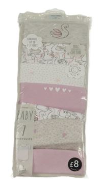 Nové - 7x body - 2x bílé s labutěmi + světlešedé melírované + s 2x s puntíky + růžové + růžové so srdiečkami George