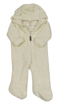 Smotanová chlpatá podšitá kombinéza s kapucňou s uškami F&F