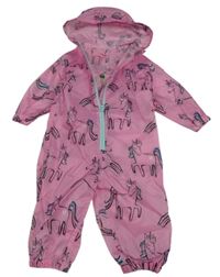 Růžová šusťáková kombinéza s jednorožci a kapucí Dunnes