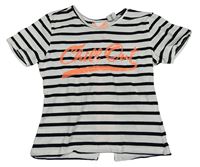 Bílo-černé pruhované crop tričko s nápisem z flitrů Page One Young