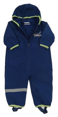 Tmavomodrá softshellová kombinéza s odtahovkou a kapucňou Ergee