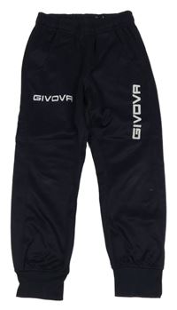 Tmavomodré sportovní tepláky s nápisem