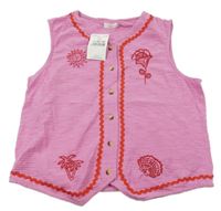 Nové - Ružová rebrovaná bavlnená prepínaci vesta s výšivkami Next