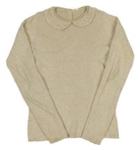 Béžový melírovaný rebrovaný sveter s golierikom Next