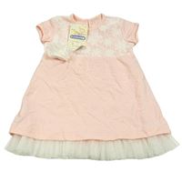 Nové - Ružové bavlnené šaty s čipkovymi kvety