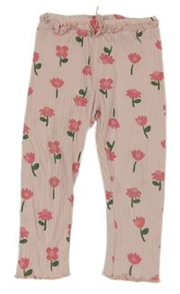 Ružové rebrované kvetované legíny Fagottino