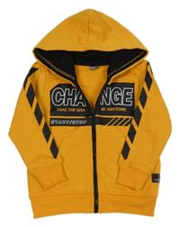 Horčicová prepínaci mikina s nápisom a kapucňou Dopodopo