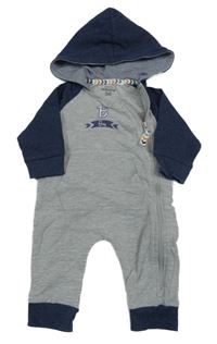 Šedo-tmavomodrá melírovaná tepláková kombinéza s písmenem a kapucí Prénatal