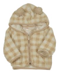 Béžovo-smotanová kockovaná chlpatá prepínaci mikina s kapucňou Cat&Jack