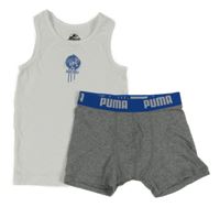 2set - Bílý nátělník s dinosaurem - Jurský svět + šedé melírované boxerky Puma