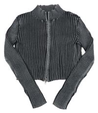 Tmavosivý rebrovaný prepínaci crop sveter H&M