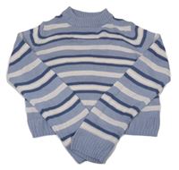 Modro-bielo-svetloružový pruhovaný crop sveter H&M