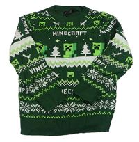 Zeleno-biely vzorovaný ľahký sveter s Minecraft George