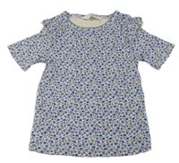 Bielo-modré kvetované rebrované tričko H&M