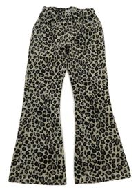 Šedo-hnědé leopardí sametové flare tepláky Lindex