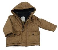 Hnědá šusťáková zateplená bunda s kapsami a kapucí Topomini