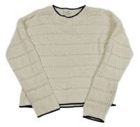 Biely perforovaný sveter s tmavomodrým lemem H&M