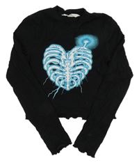 Čierne crop tričko s kostmi H&M