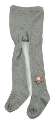 Sivé rebrované pančuchy s květem