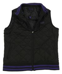 Černá šusťáková prošívaná zateplená vesta s fialovým lemem No Fear