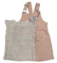 Nové - světlerůžové laclové riflové šaty + bílo-růžové květované tričko Primark