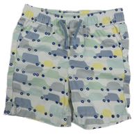 Bielo-modro-žlté plátenné kraťasy s autami Primark