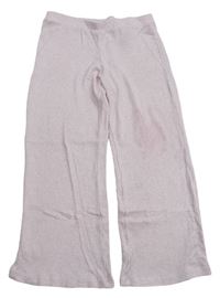 Svetloružové melírované rebrované úpletové culottes nohavice H&M