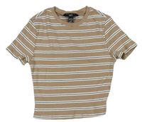 Béžovo-bielo-čierne pruhované rebrované crop tričko New Look