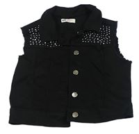 Čierna rifľová crop vesta s kamienkami zn. H&M
