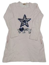 Růžovo-bílá pruhovaná šatová tunika s hvězdou z flitrů 