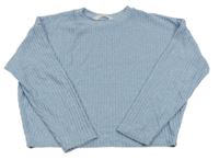 Svetlomodrý rebrovaný úpletový crop sveter H&M