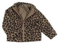 Hnedo-čierna huňatá podšitá bunda s leopardím vzorom Primark