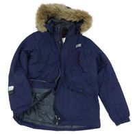 Tmavomodrá šusťáková zateplená bunda s kapucí s kožešinou - Lego