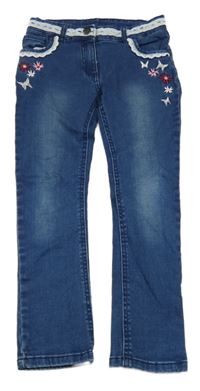 Tmavomodré teplákové skinny rifle s výšivkami Topolino