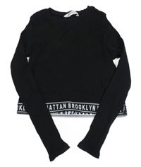 Čierne rebrované crop tričko s nápismi H&M