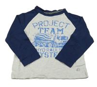 Sivo-tmavomodré tričko s autom a nápismi S. Oliver